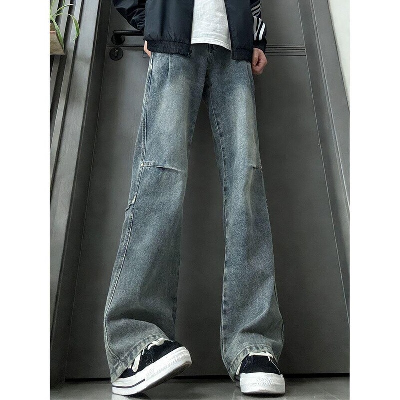Blue Deconstructed Rivet Workwear Jeans for Men, Cleanfit American Style Trendy Brand Lumberjack Pants, Straight-Leg Slightly Flared Long Pants Blue Deconstructed Rivet Workwear Jeans for Men, Cleanfit American Style Trendy Brand Lumberjack Pants, Straight-Leg Slightly Flared Long Pants