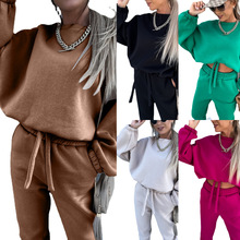 2023亚马逊ebay独立站欧美外贸秋冬新款时尚纯色卫衣休闲两件套