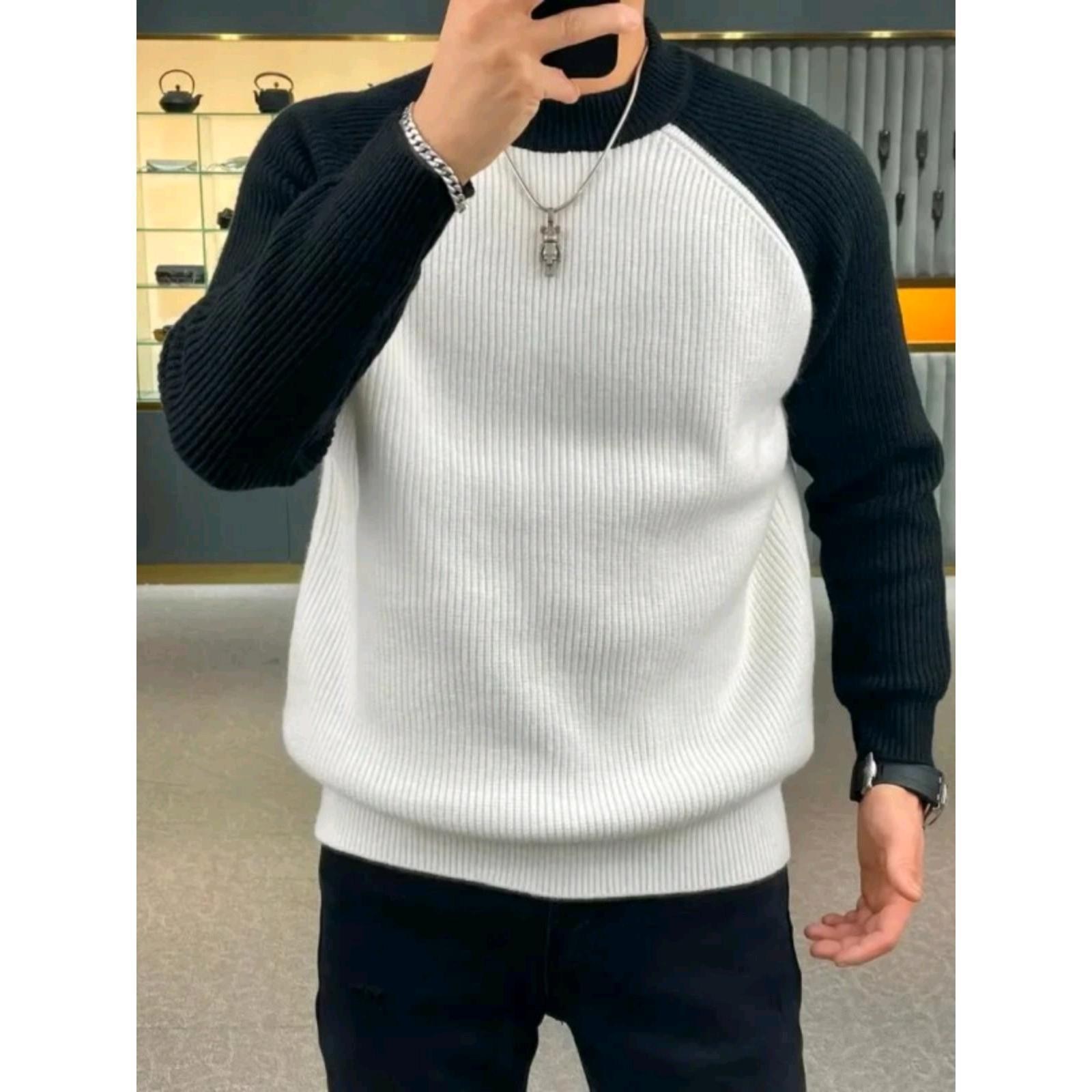 2024 Autumn and Winter Men's Knitted Base Sweater Light Luxury Trendy Casual All-match Comfortable Trendy Top for Youth