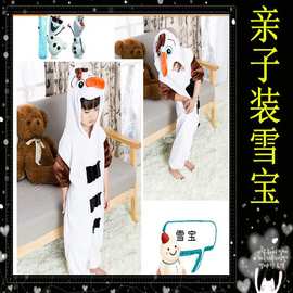 秋冬季小鹿鲨鱼青蛇男女儿童卡通雪人雪宝连体睡衣法兰绒家居服