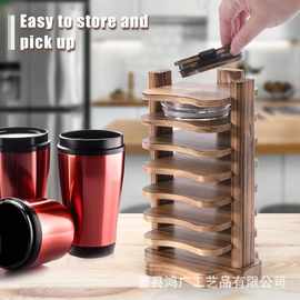 木质可拆卸杯盖架多层桌面马克杯盖收纳架实木立式保温杯盖储物架