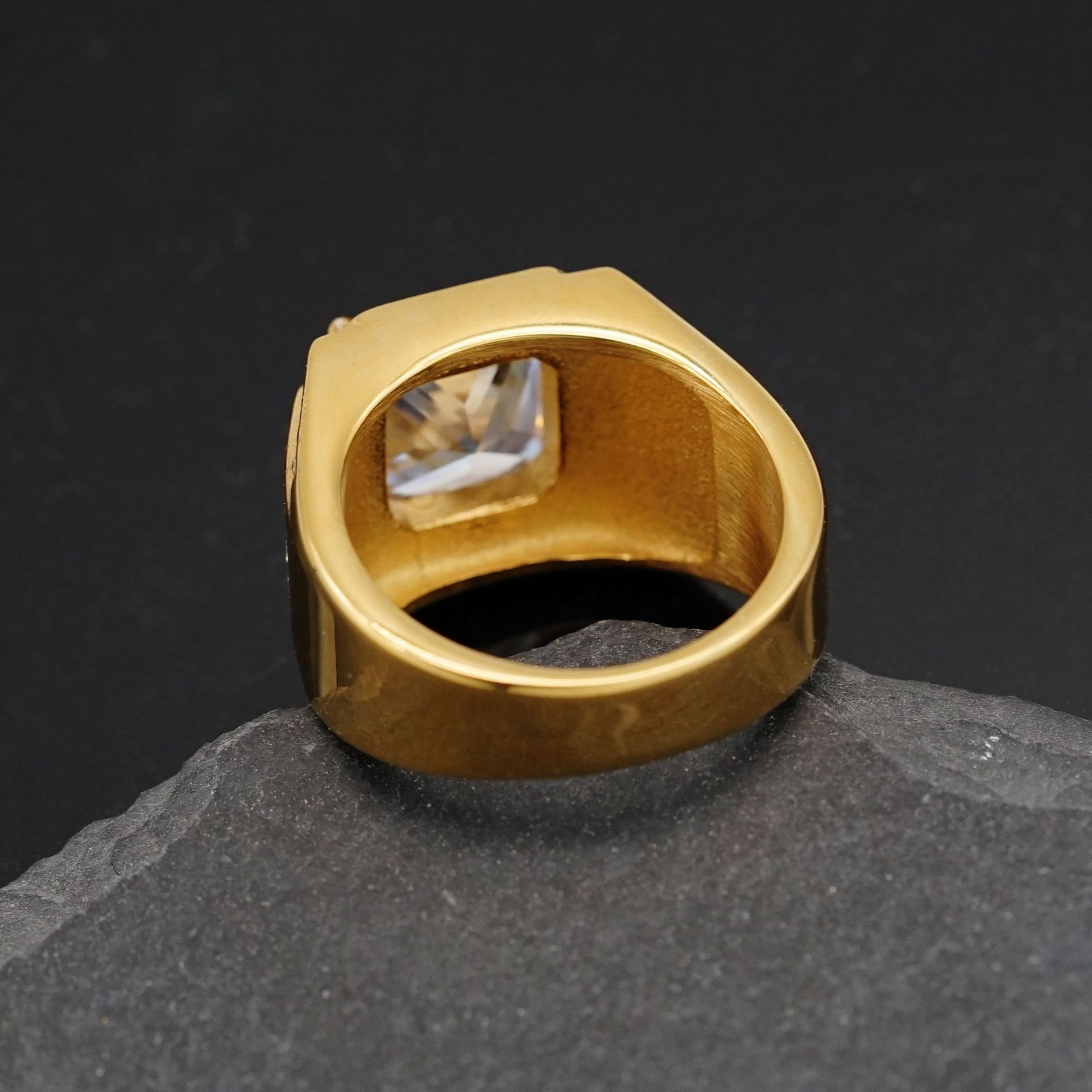 23g Weight Artificial Gemstones Inlay Material Rings Classification Glam Square Stainless Steel Inlay Artificial Gemstones Men's Rings