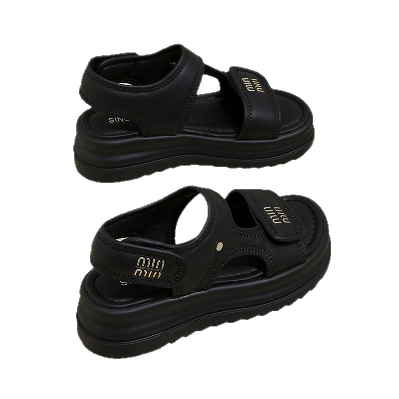 Sandalias francesas de suela suave para mujeres 2026 verano nuevo velcro casual altura de playa romana