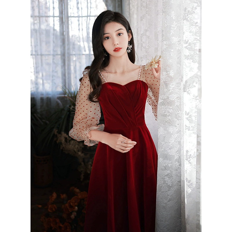 Бургундское летнее вечернее платье, стиль высокого качества