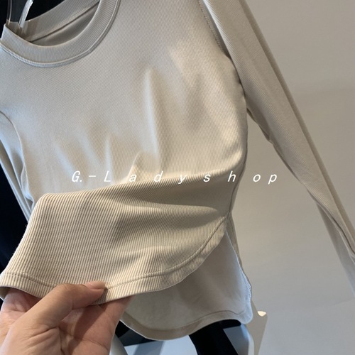  Ribbed Soft Autumn Long Sleeve Braided Yoga Top with Bare Feel High Elasticity Waist-Exposing Slimming Fitness Top