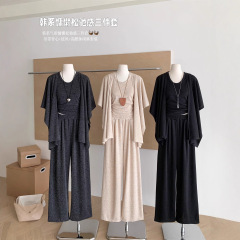 早秋慵懒风三件套女2025新款复古修身背心+开衫+宽松阔腿裤套装