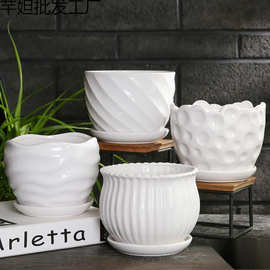 网红花盆陶瓷大号中号家用绿萝吊肉绿植白色兰盆批发