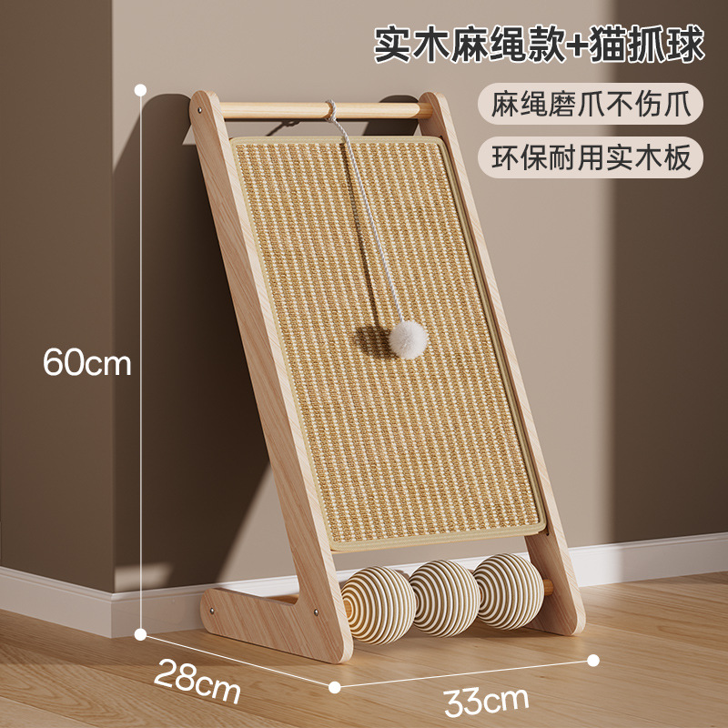 Triángulo con bola de madera sólida seda gato agarrar placa no cae desgaste vertical gato agarrar almohadilla gato agarrar columna seda cuerda juguete gato