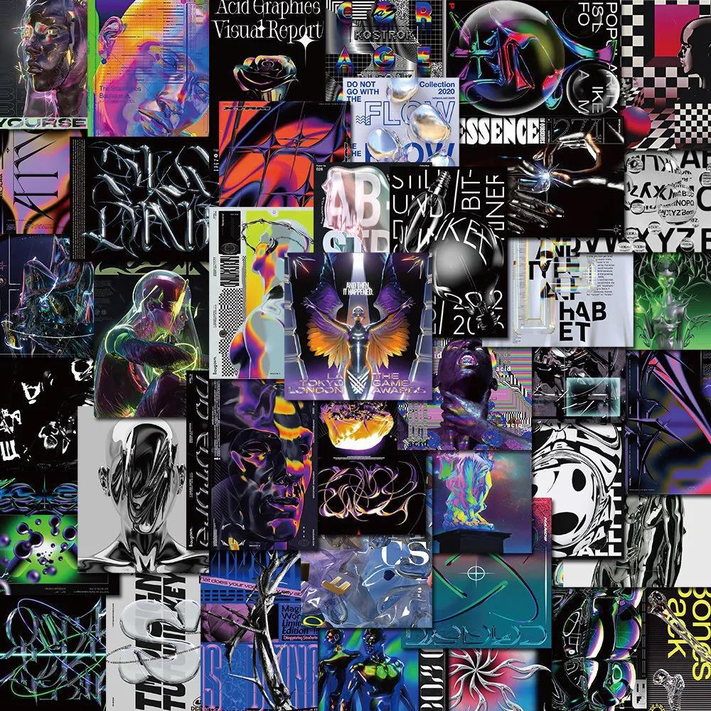 40 acidic design poster stickers psychedelic laptop guitar skateboard Journal waterproof DIY stickers