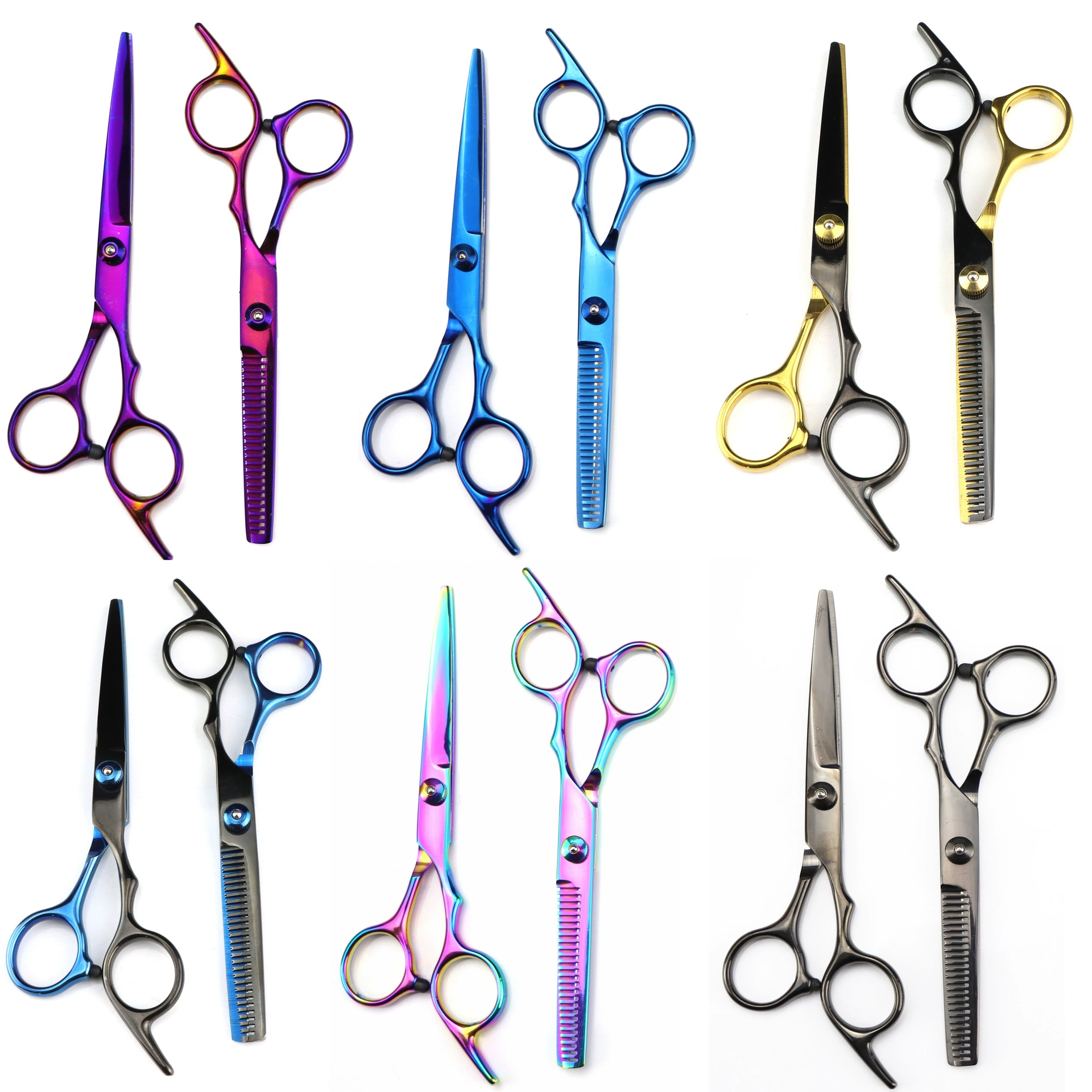 6,0 дюймов цветные высокие винтовые Парикмахерские ножницы парикмахерские ножницы плоские ножницы зубные ножницы тонкие ножницы в наличии поставка 6 ч