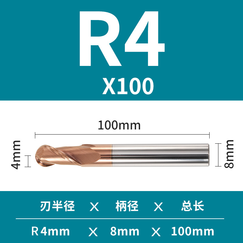 2 Hoja de 55 grados duro de la aleación de tungsteno de acero bola final fresa recta vástago R esférico Molino de extremo cnc herramienta Molino de extremo