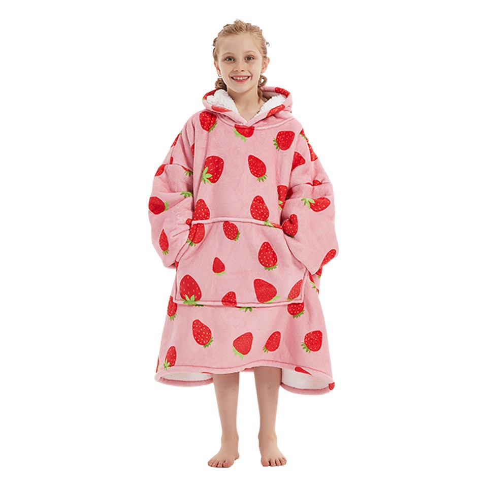 Sudadera con Capucha Tipo Manta para Niños, Estilo Nuevo de Otoño e Invierno, Franela, Doble Capa, Gruesa, Cálida, Talla Grande