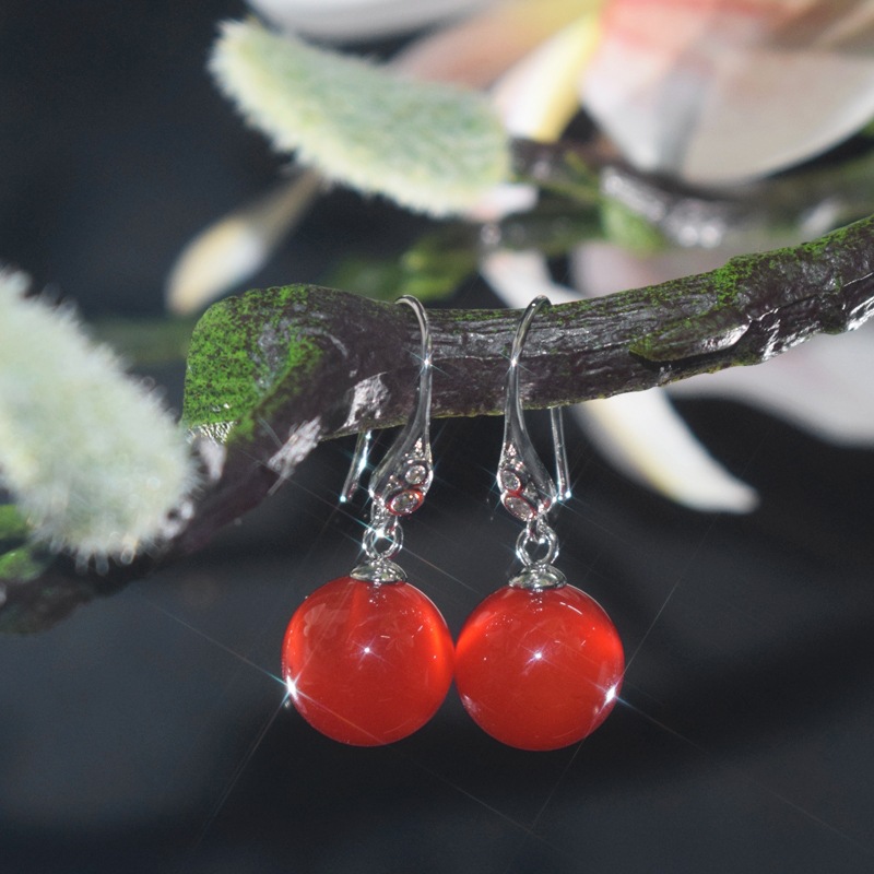 (2개) 하이 퀄리티 라운드 천연 녹색 CHALCEDONY 이어 후크 조커 클래식 녹색 CHALCEDONY 귀걸이 공장 도매 패션 새로운