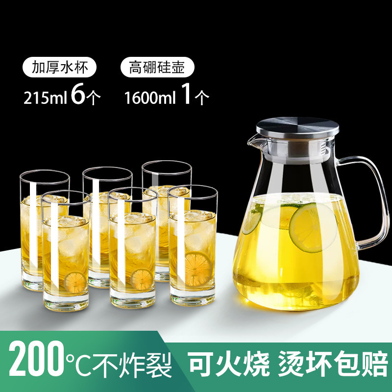 玻璃冷水壶凉水壶家用耐高温凉水杯耐热防爆大容量凉白开茶壶套装|undefined