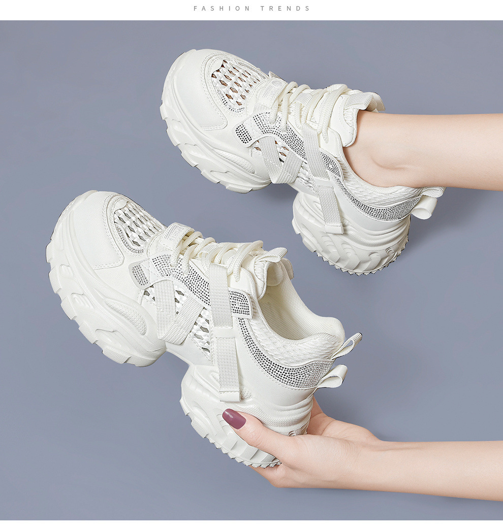 Giày sneaker nữ chunky đế dày, lưới thoáng khí, tăng chiều cao — 6116 Màu be, 6116 Xám tím chi tiết 8