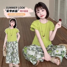 女童两件套夏装2025新款洋气短袖中小童夏季民族风扎染阔腿裤套装