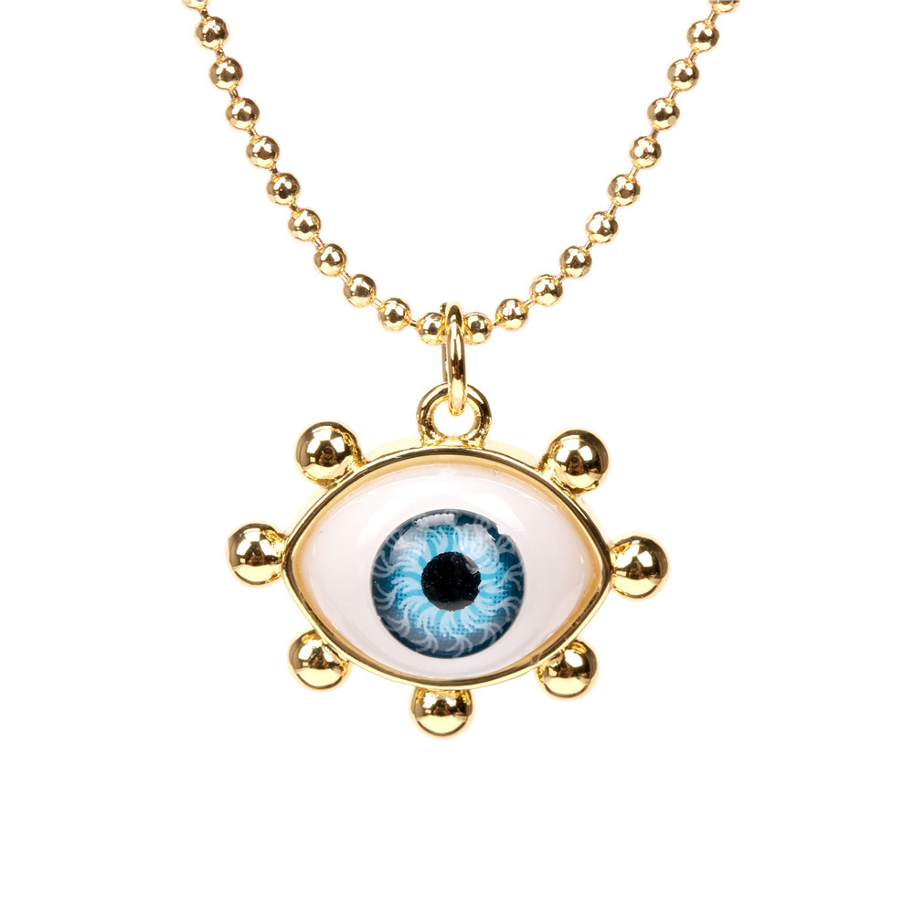 Simple Double Layer Gold-plated Beads Resin Eye Pendant Necklace Wholesale Nihaojewelry display picture 1