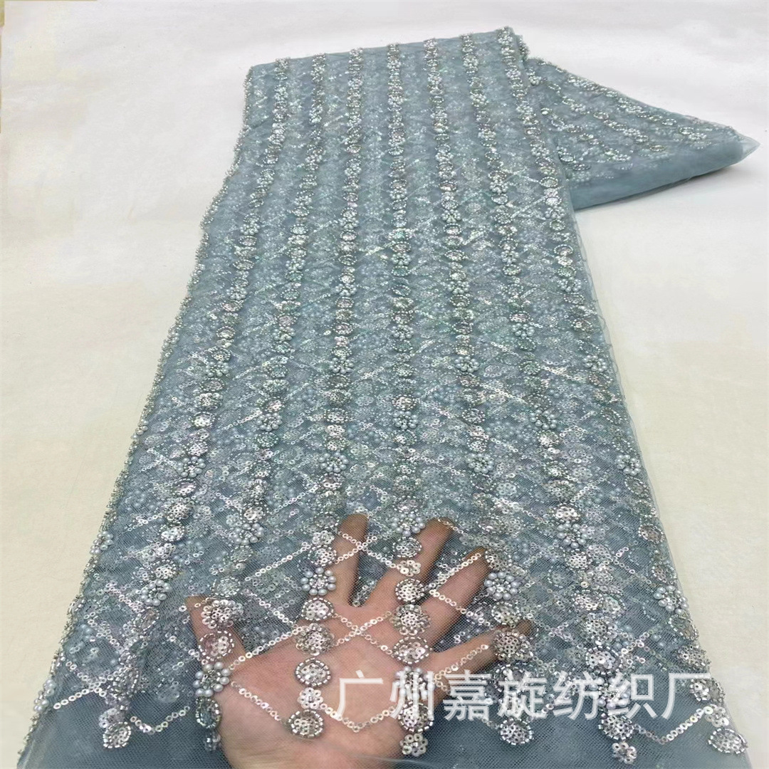 Fabricado de boda pesado francés bordado sequinilla tubo de perlas bordado tela de sequillas bridales tela JX4174