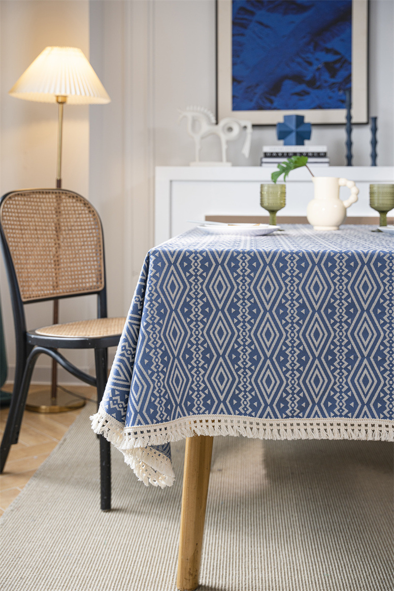 Nappe géométrique américaine INS, motif losanges ethnique, jacquard 100 % polyester avec pompons, rectangulaire_voghion.com