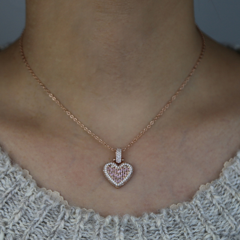 Heart Shape Pattern Hip-hop Heart Shape Copper Inlay Zircon Pendant Necklace