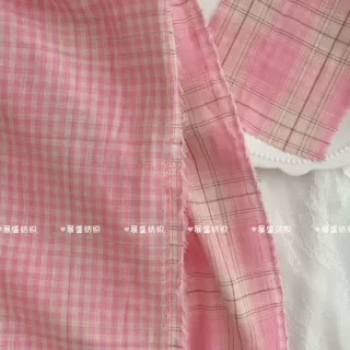 全棉双层纱面料ins粉色系双面格纹家居服发饰睡衣发圈手工diy布