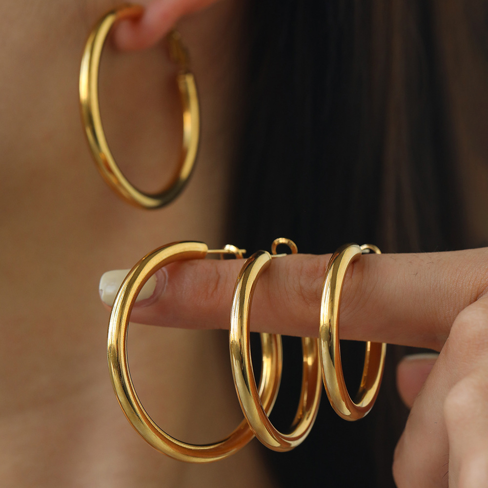South Korea Internet Celebrity Big Earrings Stainless Steel Fashionable Cold Style Ins Simple Earrings Women's Atmospheric Circle Earrings