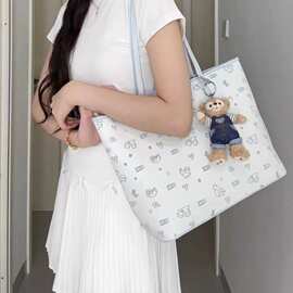 可爱卡通托特包包2026新款大容量印花通勤少女百搭单肩A23