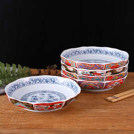 W9R日式陶瓷汤盘宫廷彩绘复古怀旧餐具8英寸釉下彩水果盘饭盘菜盘