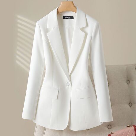 白色修身西装外套女垫肩收腰小西装职业百搭春天上衣春秋款小西服