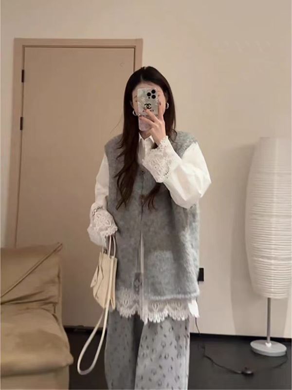 哥家商场同款女装2025秋季新款小众针织软糯圆领百搭无袖背心马甲|undefined