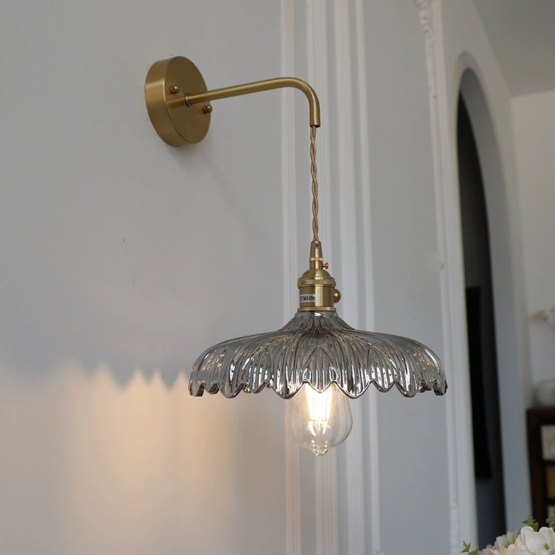 Retro Brass Ceiling Lamp, Cristal Glass Flower Shade, 33×33×22 cm, Multiple Glass Colors