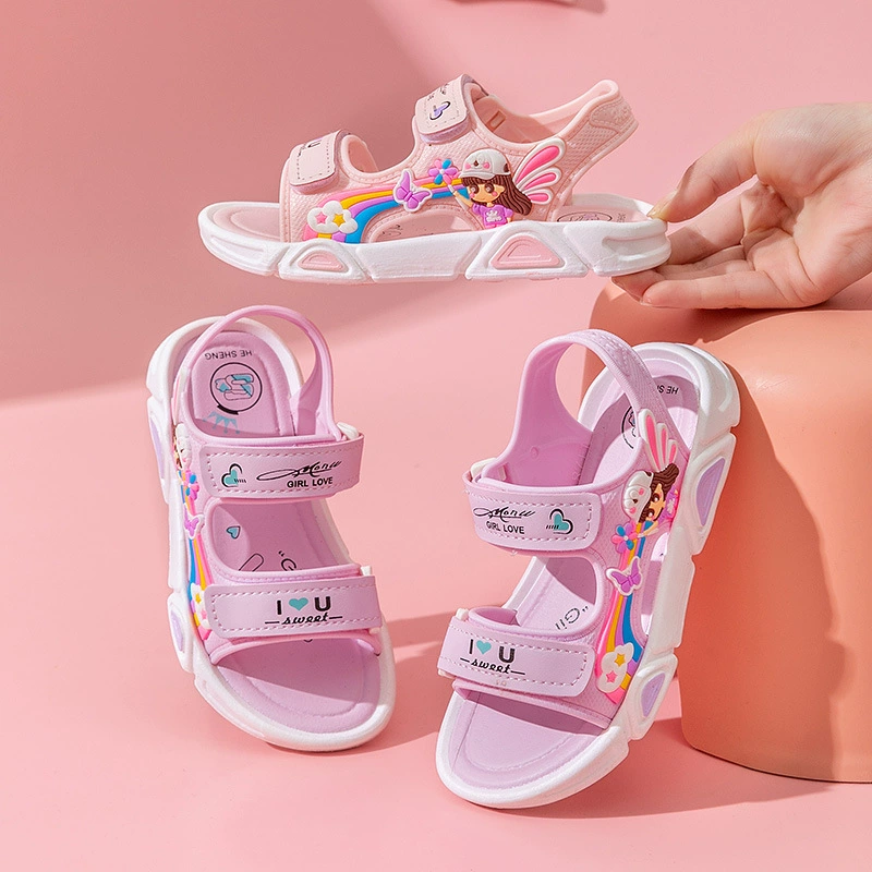 Оптовая продажа девочек дома пляжный стиль простой милый детский ветер сандалии студенческие дышащие пляжные женские сандалии