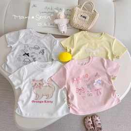 100%纯棉女童短袖t恤立体卡通夏季新款可爱修身洋气半袖百搭上衣