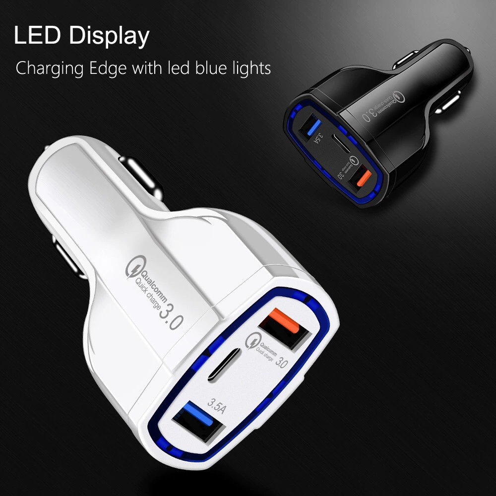 QC3.0 Dual USB PD автомобильная зарядка type-C автомобильная зарядная машина 48W автомобильное зарядное устройство 5V/7A один перетащить три прикуривателя