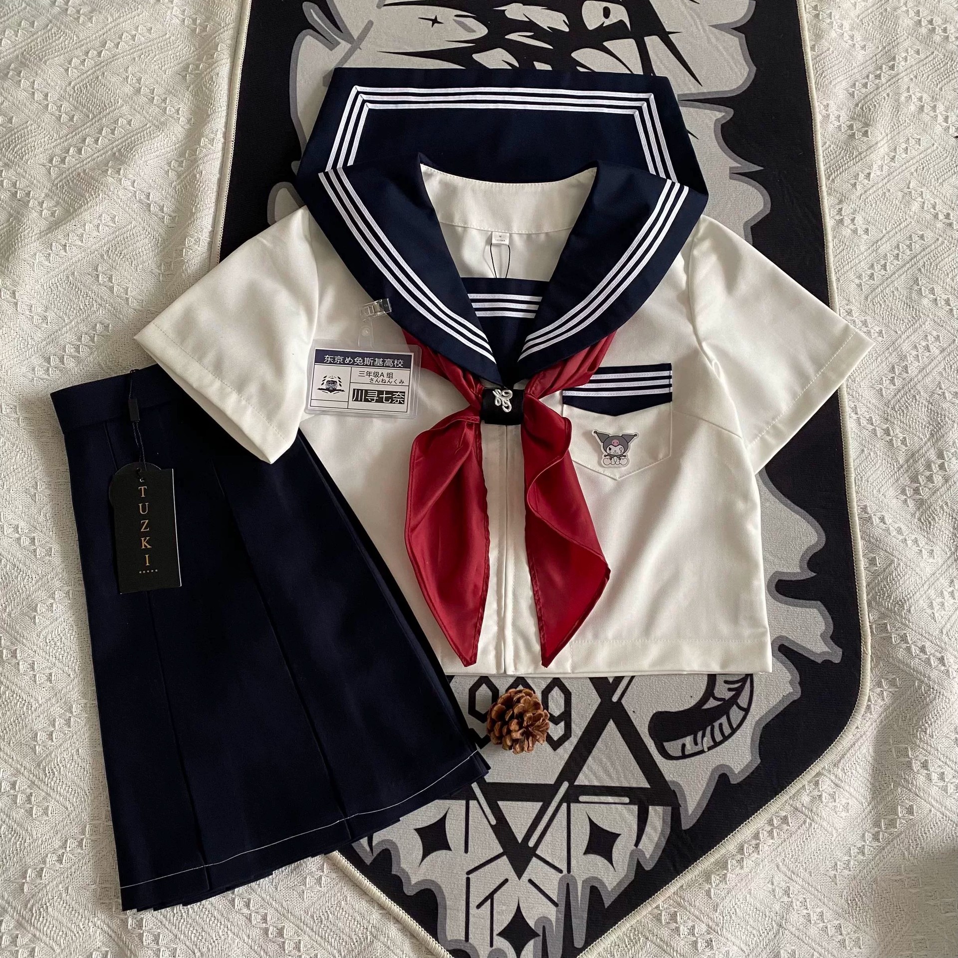 Japanese-style original sailor uniform for women, JK uniform set, navy collar, college style, navy blue collar, white three-stripe basic model