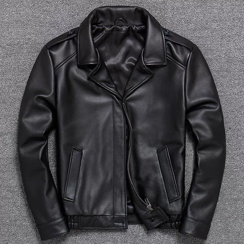 Leather short jacket, genuine leather, cowhide, Korean style