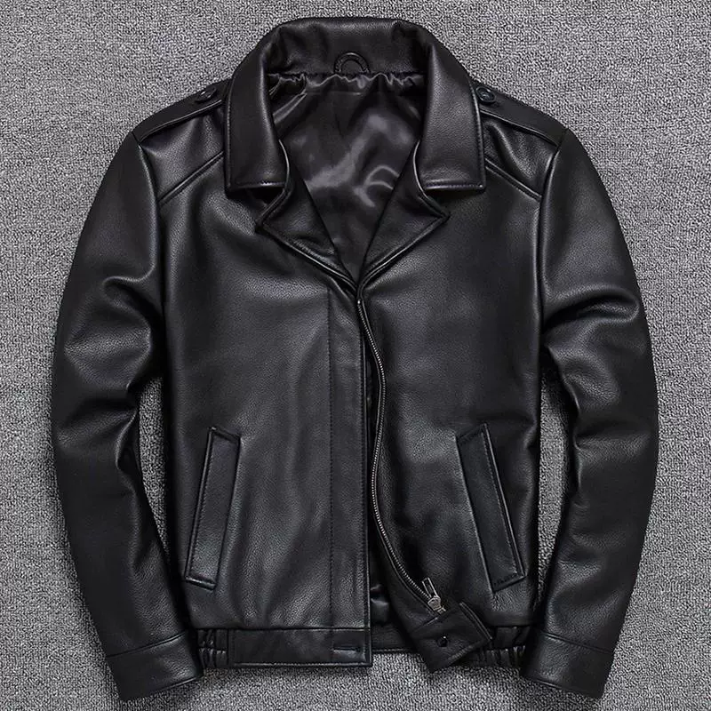 Leather short jacket, genuine leather, cowhide, Korean style