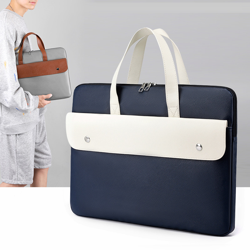 15.6 inch portable laptop bag business PU briefcase 14 inch stitching simple briefcase printed logo