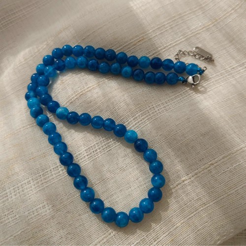 Simple and Elegant Retro Chinese Style Necklace for Women, Featuring a 2mm Lapis Lazuli Lockchain, Layered with Xiaomi Pearls and Diamond Football Design