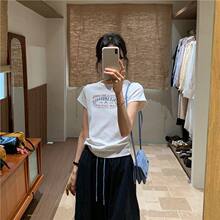 zm酷丝棉美式白色字母印花短袖T恤女春夏新小板型正肩显瘦百搭