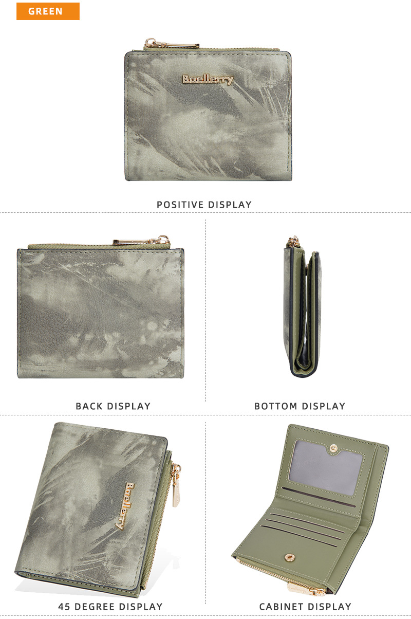 Geldbörse: Neue, kurze Geldbörse für Damen im Tintenmalerei-Stil, Münzfach für mehrere Karten, durchgehendes Geldscheinfach und Seitentaschen mit Reißverschluss für Münzen und Ringe._voghion.com