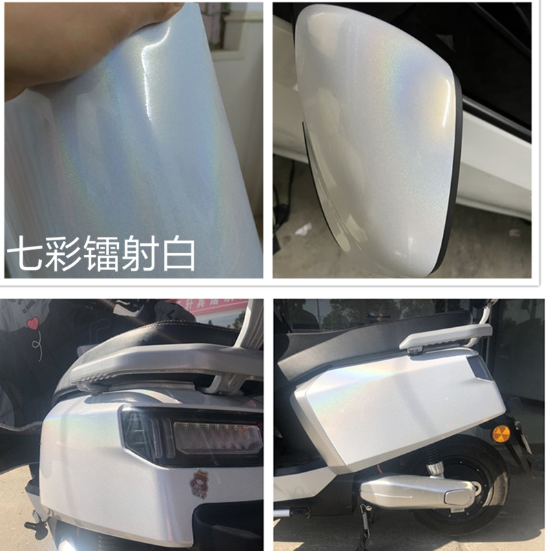 Car Pearl White Color-Changing Film, Pearlescent White Matte Glitter Film, Ceramic White Matte White Car Body and Door Sticker