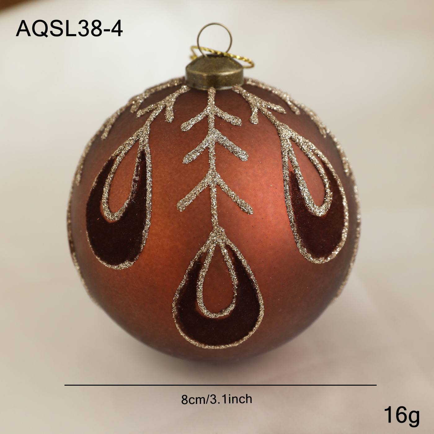 Nuevo producto 8CM bola de Navidad color café polvo oro polvo retro árbol de Navidad colgante bola decoración colgante diseño colgante