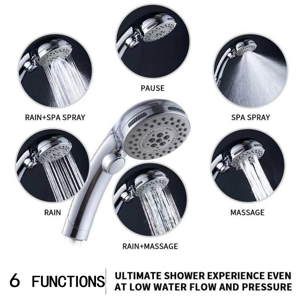 Cross-border European, American and Japanese push-button handheld showerhead set, water-stop and pressure-increasing 6 functions, bathroom showerhead 6 functions Specification drawing