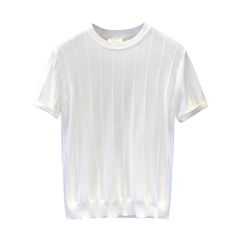 Men's Clothing High end ice silk knitted solid color round neck T shirt men's short sleeved casual half sleeved new T shirt for men_voghion.com