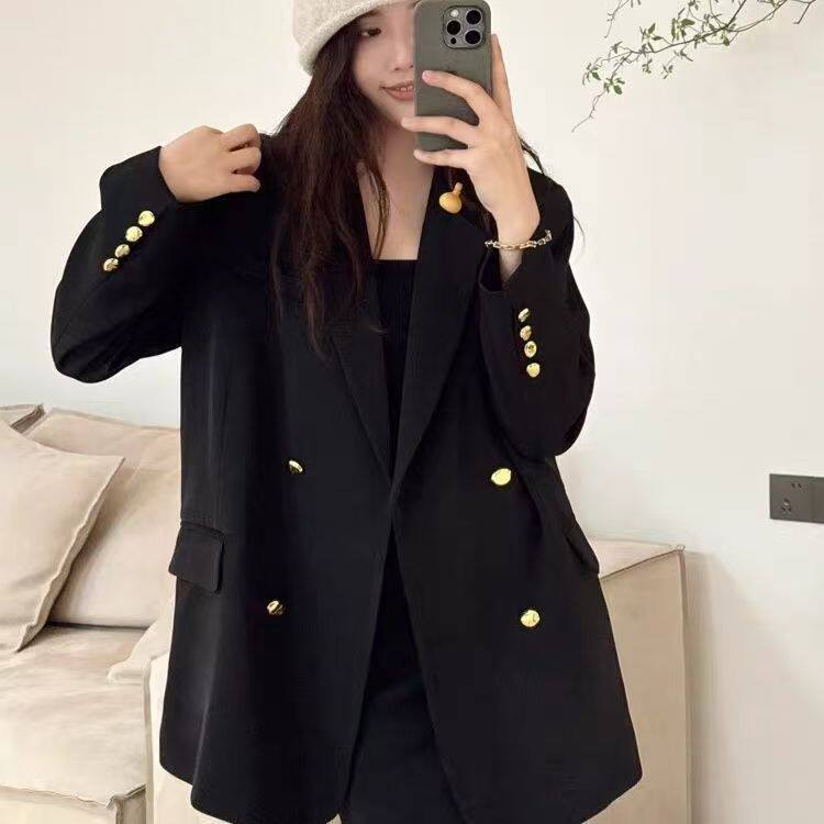 Áo vest nữ màu đen dáng rộng cổ vest một hàng cúc tay dài — màu đen chi tiết 11