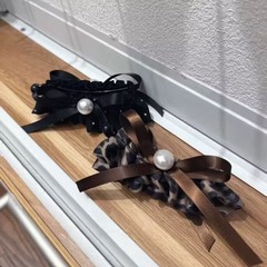 复古时尚豹纹蝴蝶结珍珠香蕉夹简约秋冬气质马尾夹发夹新款发饰女