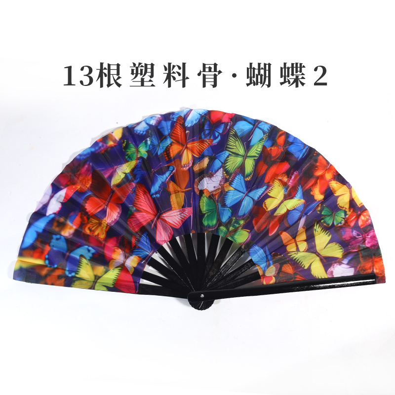 Inventario de 33 cm gran ventilador de plástico hueso ventilador publicitario patrón personalizado Amazon europeo 10 pulgadas ventilador kung fu