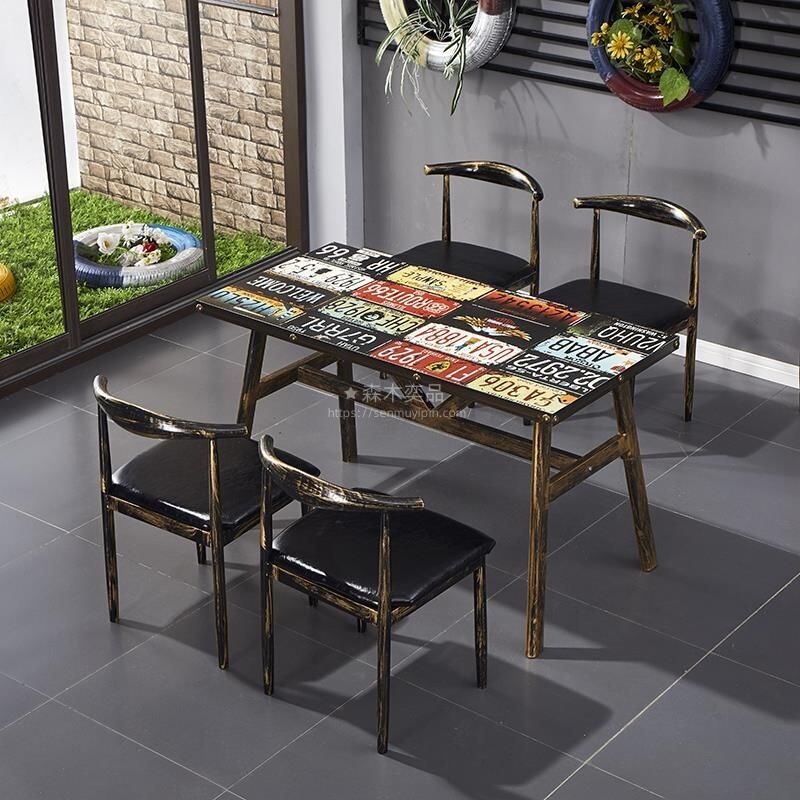 Iron Art Retro Theme Western Restaurant, Bar, Milk Tea and Coffee Shop, Snack and Barbecue Restaurant, Industrial Style Fast Food Dining Table and Chair Set Iron Art Retro Theme Western Restaurant, Bar, Milk Tea and Coffee Shop, Snack and Barbecue Restaurant, Industrial Style Fast Food Dining Table and Chair Set