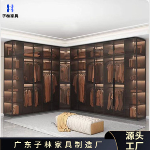 Wardrobe Home Bedroom Door to Top L-shaped Cloakroom Dressing Table Integrated Cabinet Corner Large Wardrobe Glass Door